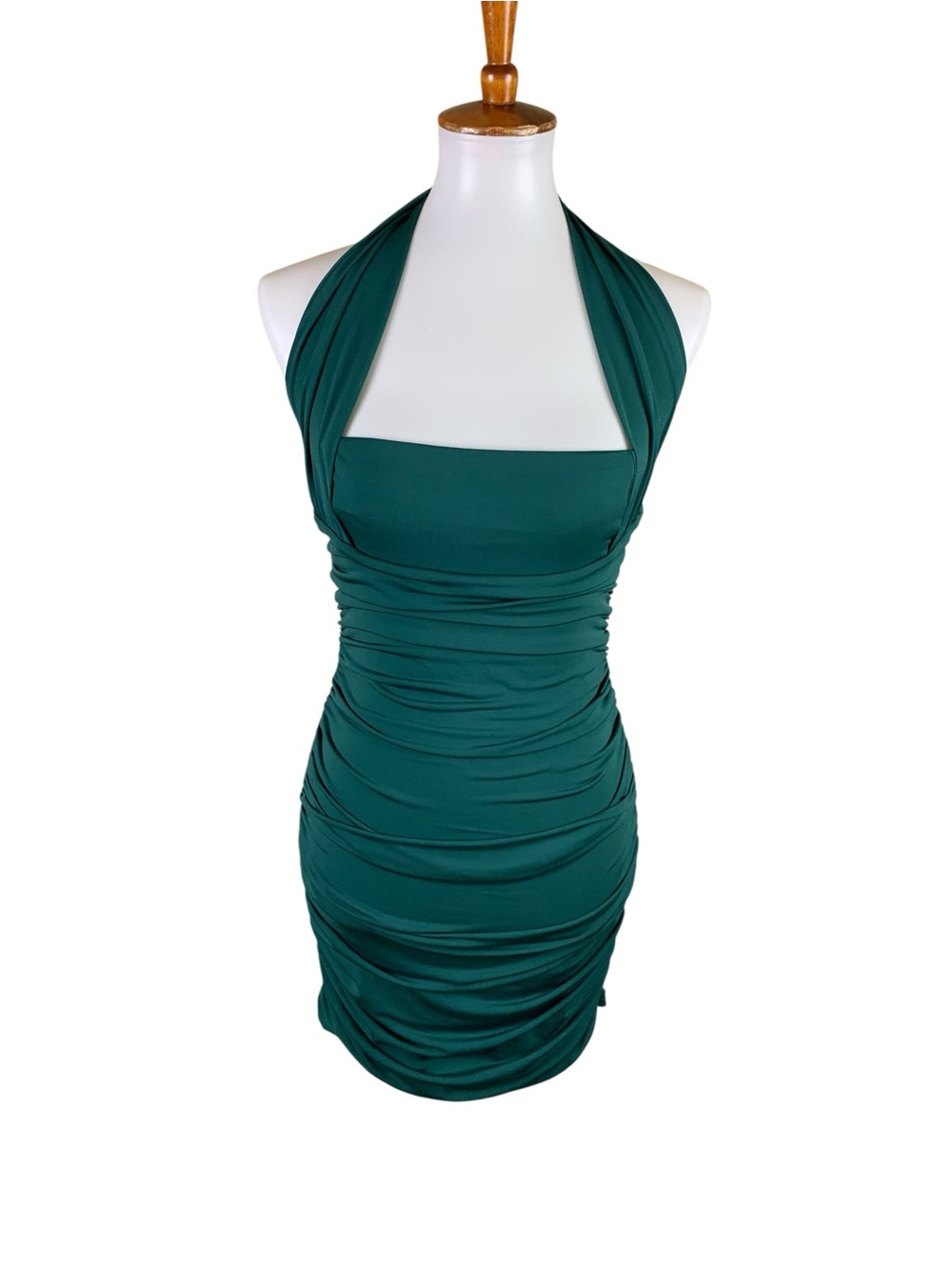 Lucy In The Sky M Green Halter Ruched Bodycon Mini Party Dress